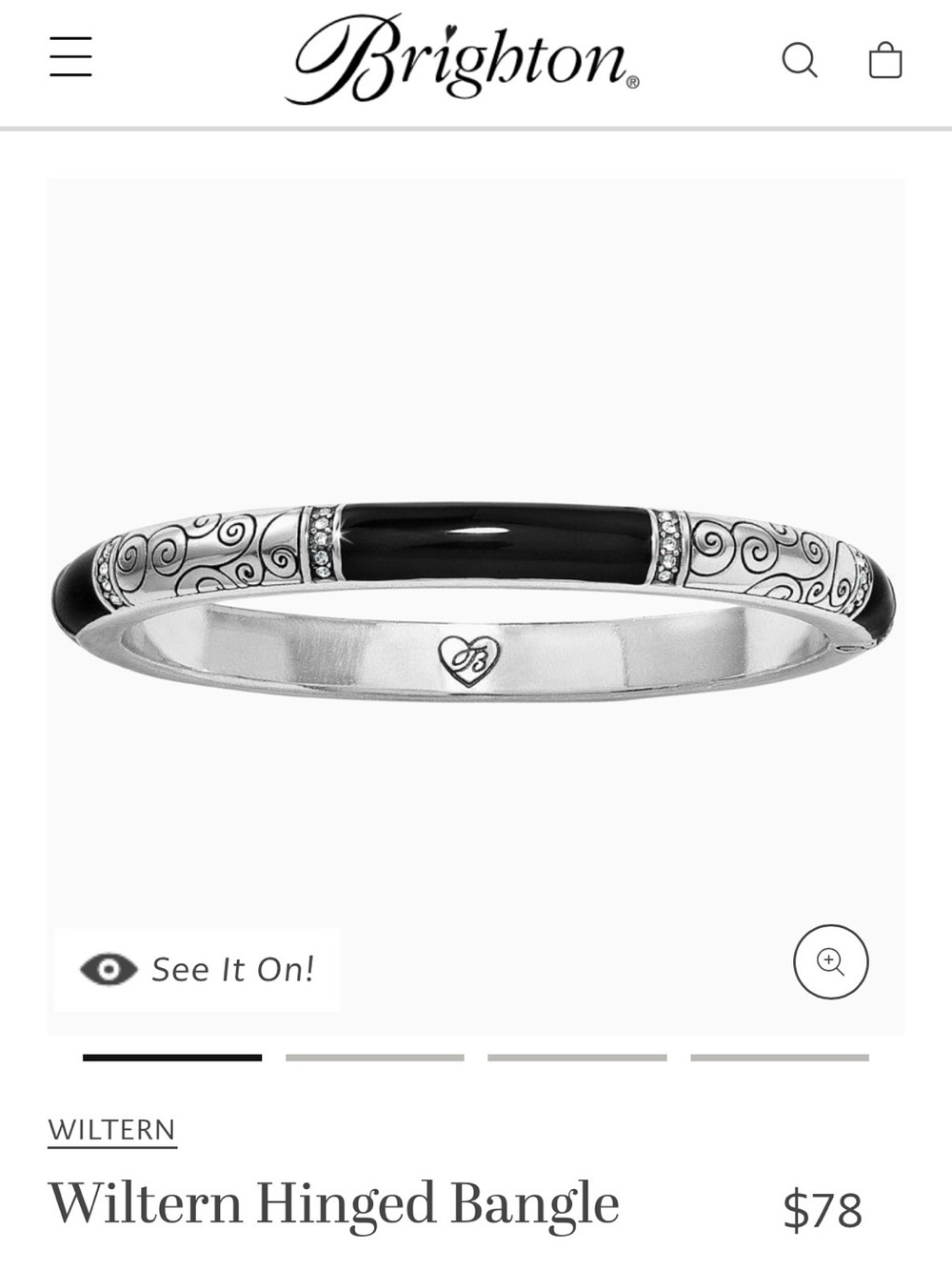 Brighton Wilten, Black and Silver Hinged Bangle Bracelet, New with tags - Picture 2 of 6